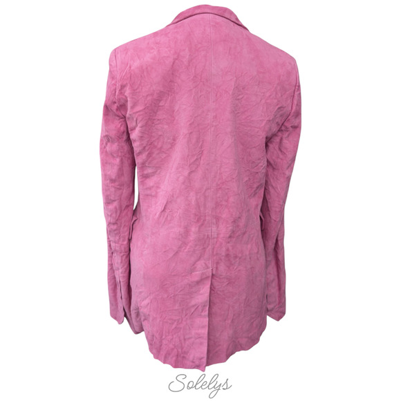 Zadig & Voltaire Very Daim Froisse Crinkled Suede Tulip Pink Blazer Jacket 34 XS - Picture 3 of 14